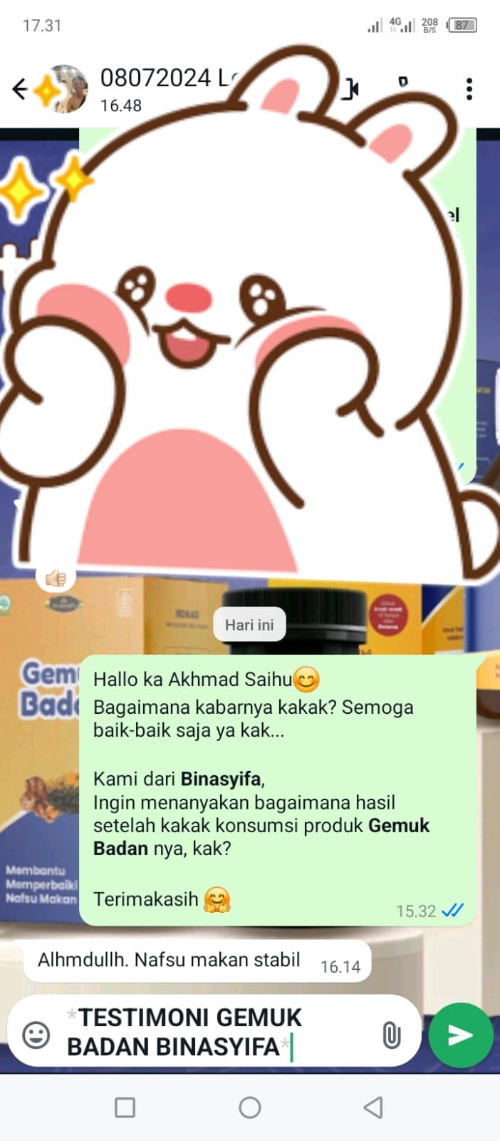 GEMUK BADAN - Penggemuk Badan Alami