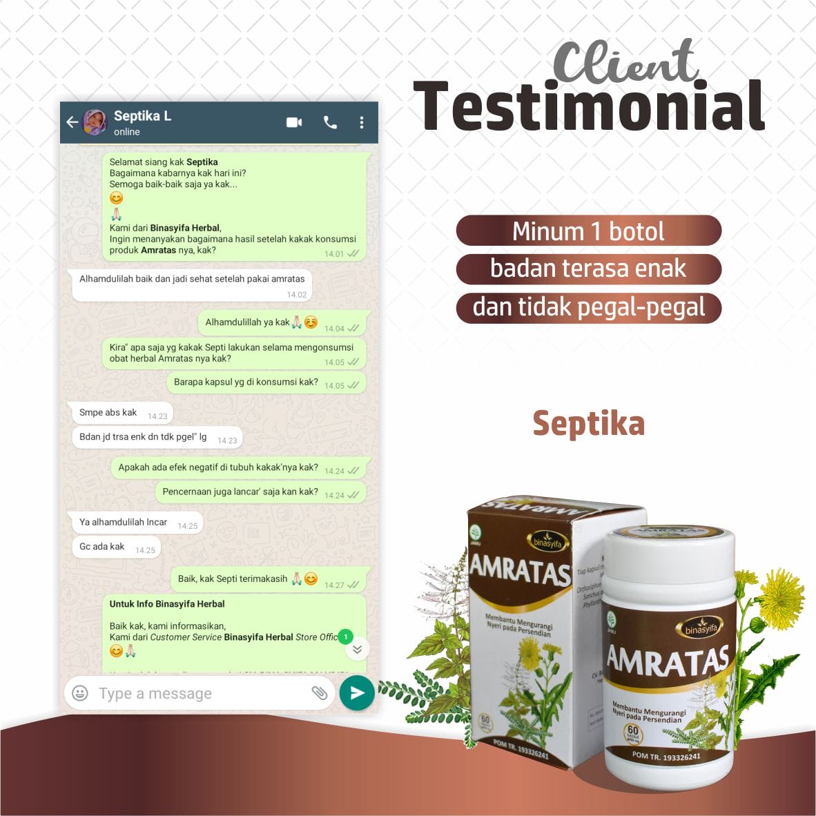 Testimony Amratas 1 - Septika AMRATAS - Herbal Asam Urat & Nyeri Sendi